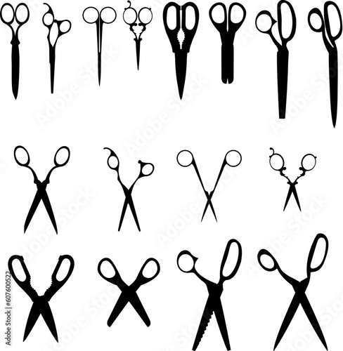 Detailed vector illustrations of a variety of different scissors and shears