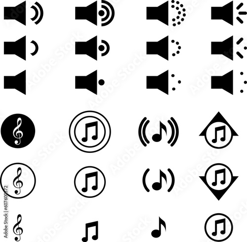 Volume and mute buttons for media players in vector icon format