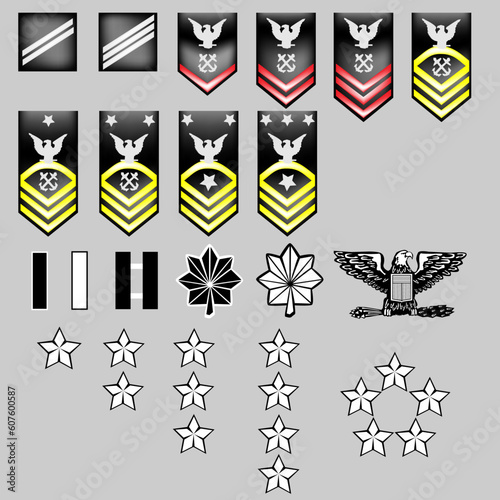 US Navy rank insignia for officers and enlisted in vector format with texture