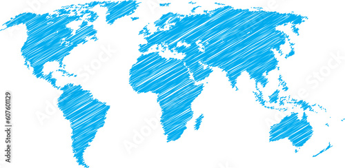 Blue vector scribble sketch of world map