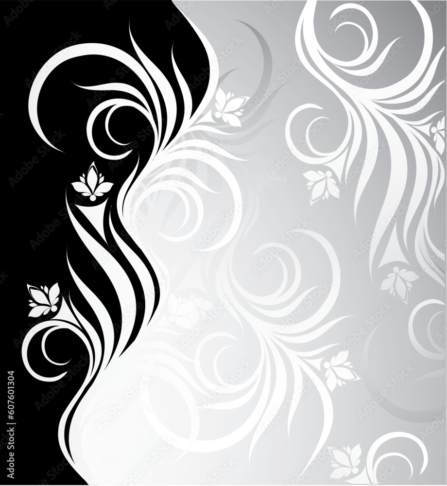 Black and white vector background for text with floral ornament Black and white vector background for text with floral ornament