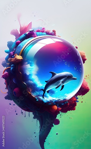 Abstract background with a dolphin in the praspractic sphere