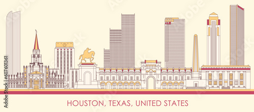Cartoon Skyline panorama of city of Houston, Texas, United States - vector illustration