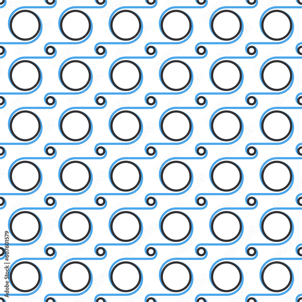 A seamless pattern of blue and white circles with a black line