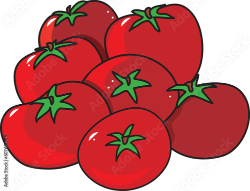 A group of bright red tomatoes on a white background