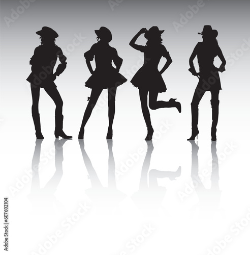 A vector illustration of attractive cowgirls. (Pieces can be seperated and edited)