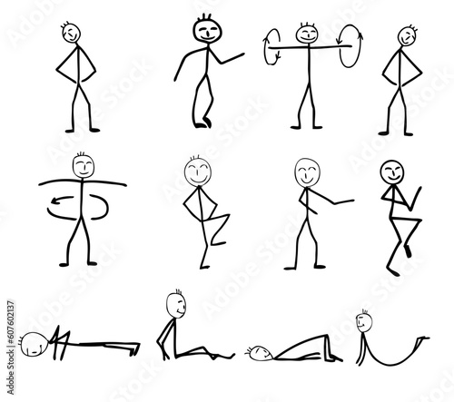 funny fitness silhouettes, cartoon, vector illustration