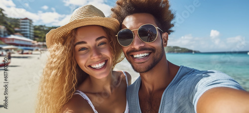 couple on the beach. Image generative AI.