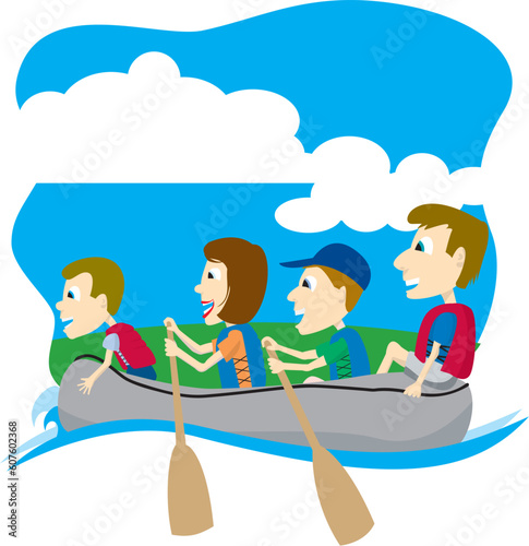 Vector illustration of a family on a float trip.