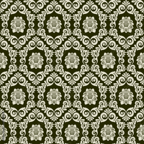 Seamless from leaves and flowers on black  background (can be repeated and scaled in any size)