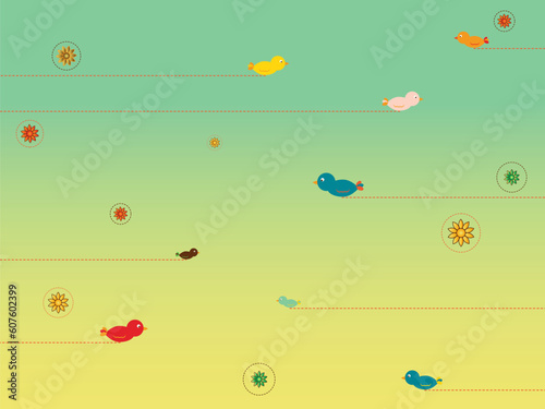 Retro Style sky with migration birds traffic jam