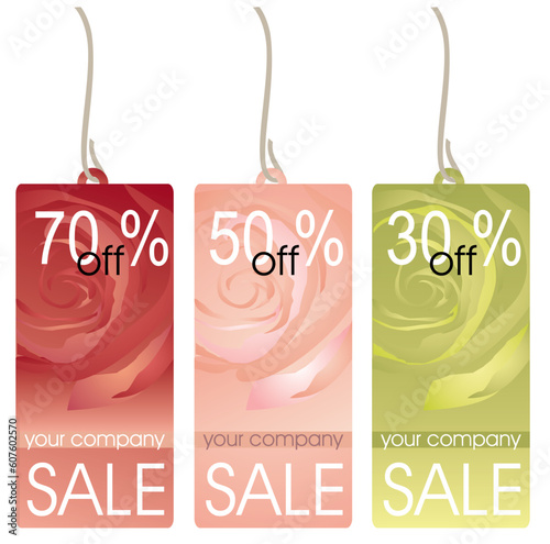 collection of price labels in color red pink and green