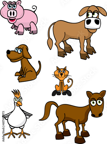 Vector illustration of a collection of farm animals.