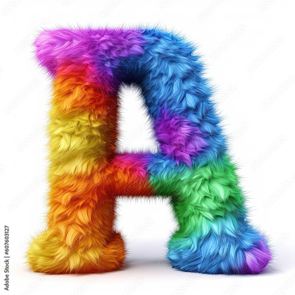 Furry letter in rainbow pride colors made of fur and feathers. Capital A Furry letter in rainbow pride colors made of fur and feathers. Capital A
