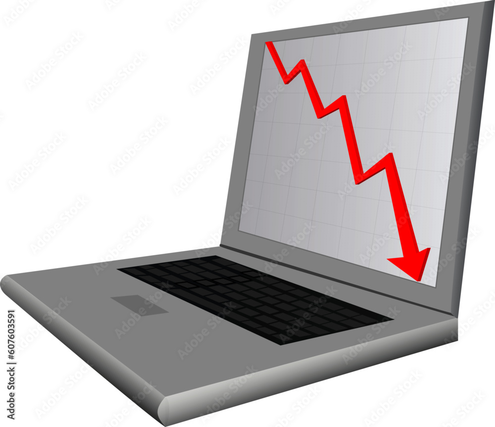 Illustration of A stylish notebook with displaying red falling arrow Illustration of A stylish notebook with displaying red falling arrow
