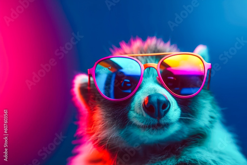 Cute sloth wearing sunglasses. animal on summer vacation, animal illustration. Ai generative © zamuruev