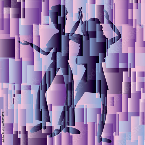 Tableau sur toile pearl colored dancers with square shapes as background
