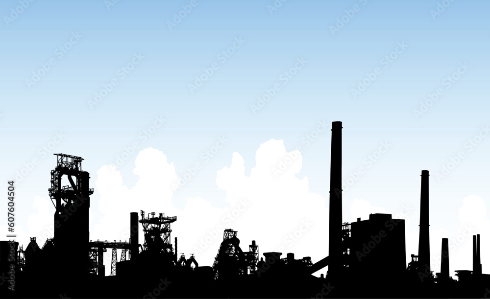 Detailed editable vector illustration of an industrial skyline