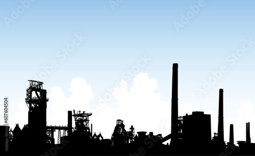 Detailed editable vector illustration of an industrial skyline