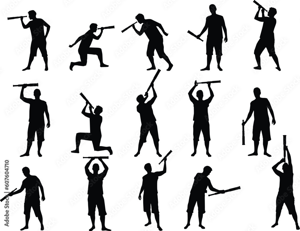 Naklejka premium silhouette of man looking through telescope