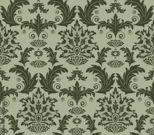 Seamless from leaves and flowers on green  background  can be repeated and scaled in any size 