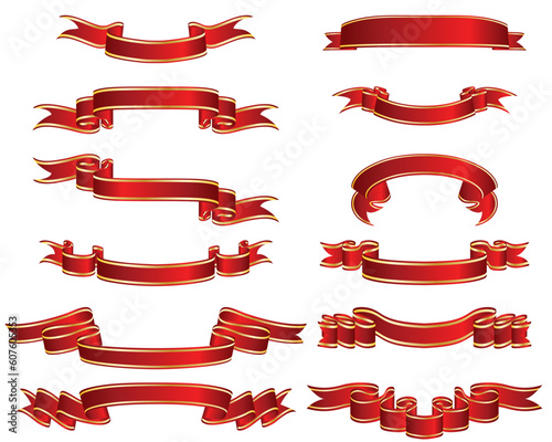 Set of different vector ribbons on white background