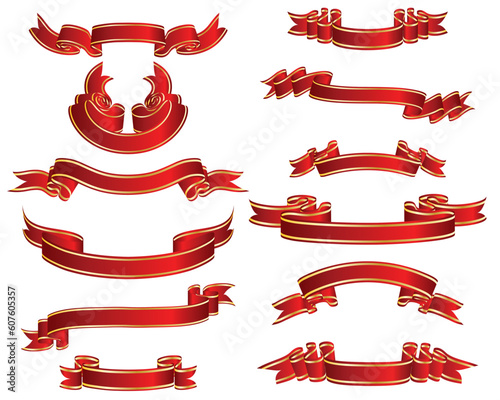 Set of different vector ribbons on white background