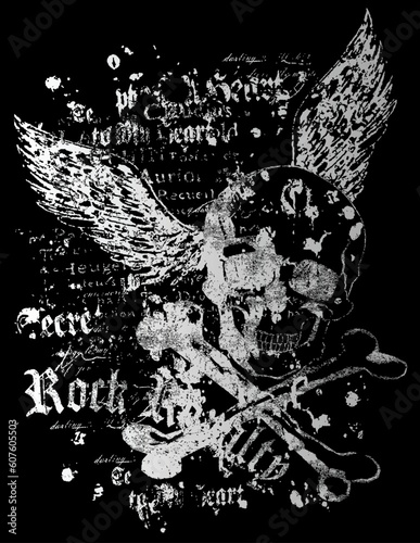 flying skull with rock style