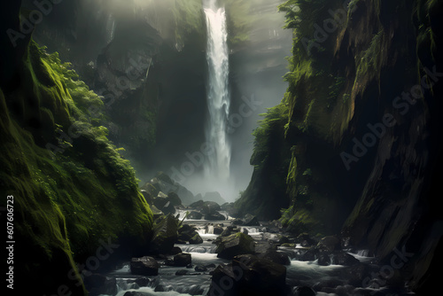 Ethereal Cascading Waterfall in the Woods  Generative AI 