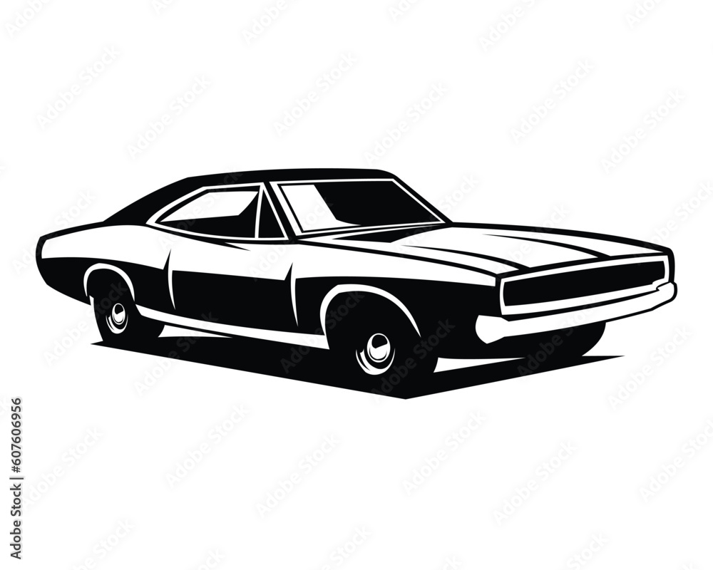 dodge challenger car 1968 white background isolated side view. best for logos, badges, emblems, icons, available in eps 10. - obrazy, fototapety, plakaty 