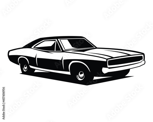 dodge challenger car 1968 white background isolated side view. best for logos, badges, emblems, icons, available in eps 10.