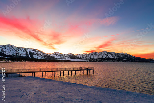 Twilight Serenade: Sun's Last Embrace at Tahoe's Pier