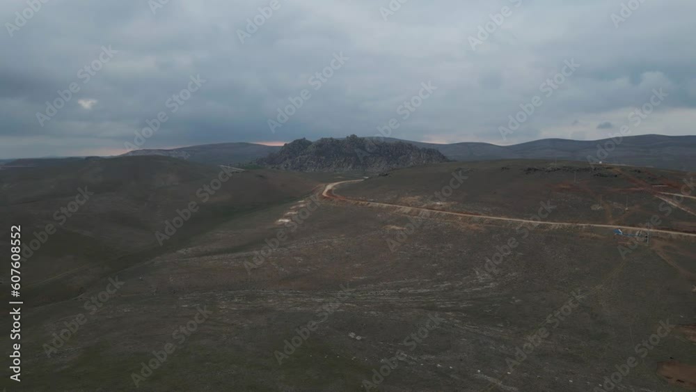 Aerial view of mountain range at sunset in Karakayalar, Sivrihisar, Eskisehir, Turkey. Aerial view of mountain range at sunset in Karakayalar, Sivrihisar, Eskisehir, Turkey.