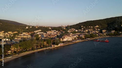 Aerial view of Ocaklar at sunset along the Marmara Sea, Balikesir Peninsula, Turkey. photo