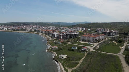 Aerial view of Lapseki, a small town along the coast on Dardanelles Strait, Canakkale, Turkey. photo