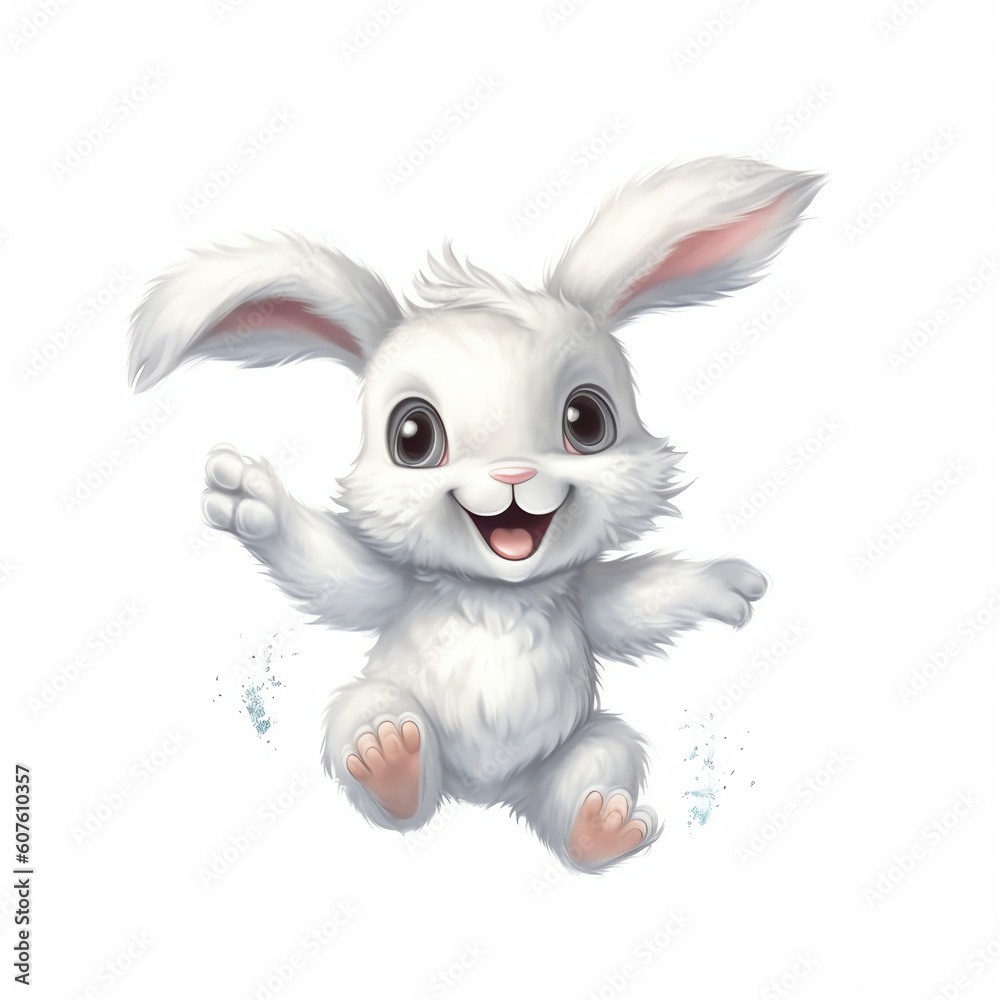Naklejka premium AI generated Watercolor illustration of a cute fluffy grey rabbit with pink ears in a blank background
