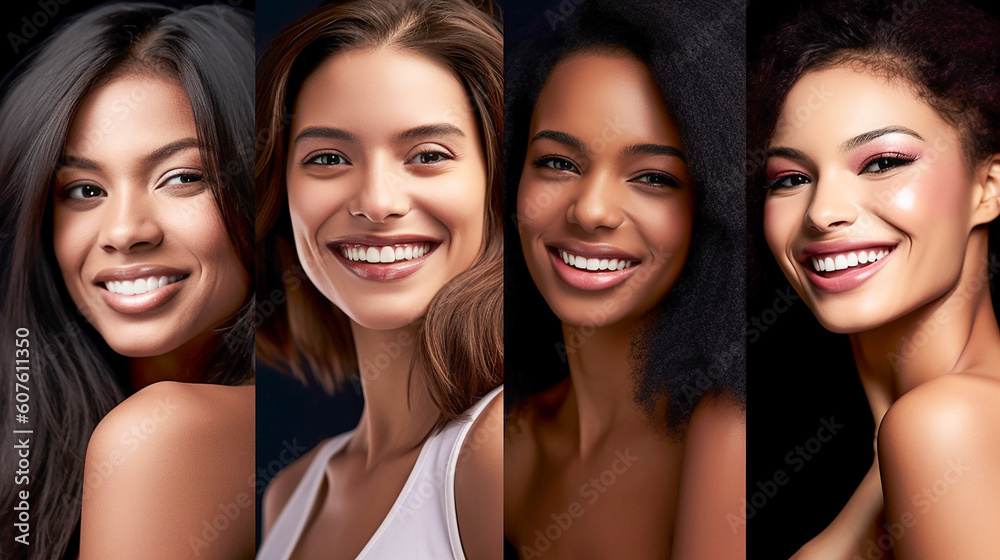 Beautiful women of different races closeup photo. Generative AI Beautiful women of different races closeup photo. Generative AI