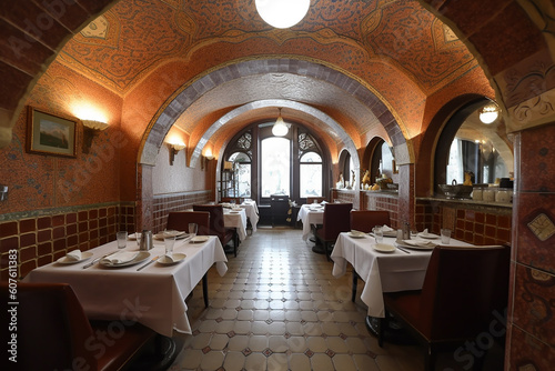 Authentic old european restaurant interior. Generative AI
