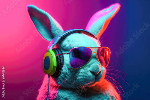 Illustration of a stylish rabbit wearing headphones. Ai generated