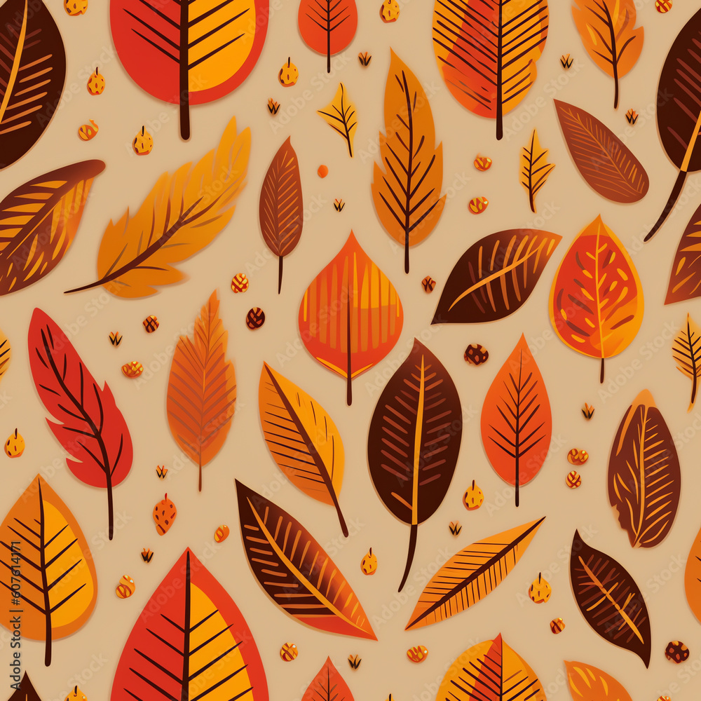 Obraz premium Generative AI Autumn pattern with leaves and autumn elements