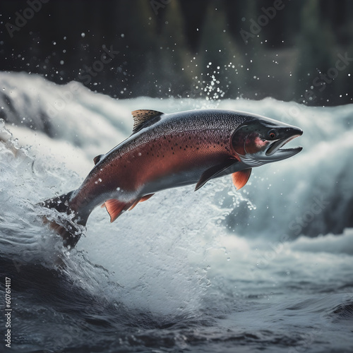 Salmon fish jumping in the water