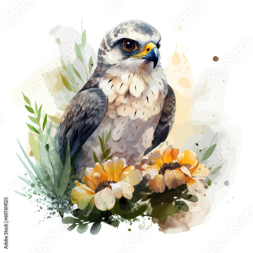 Cute eagle cartoon in watercolor style