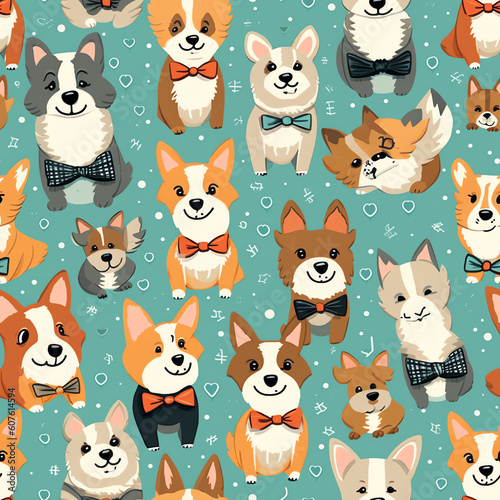 Generative AI Cute pets pattern with different dogs. Vector illustration in flat style