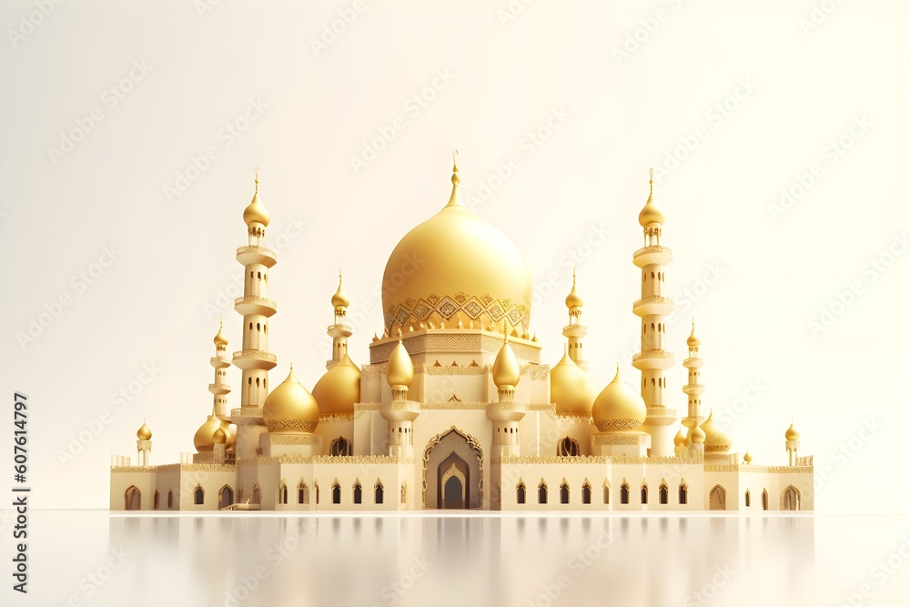 Illustration of a golden mosque with white background. Generative AI
