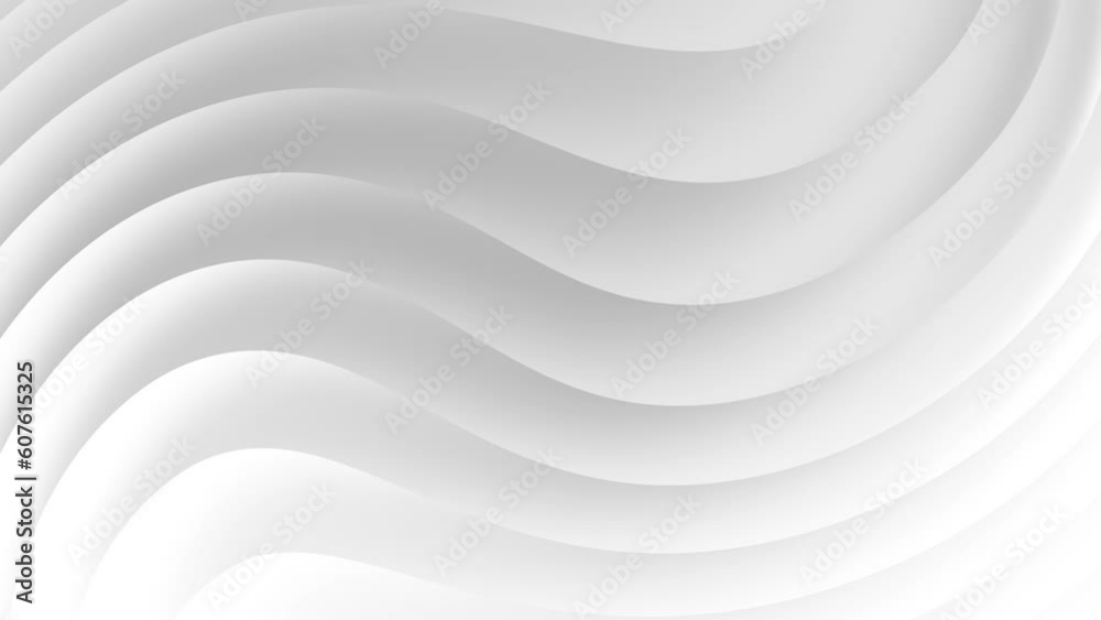 White grey curve waves abstract 3d motion background. Seamless looping animation