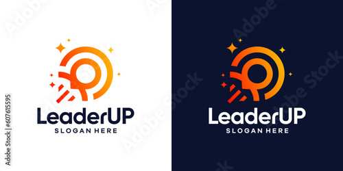 Leadership logo design with leader logo, Startup Launch, and pin location design graphic vector illustration. Symbol, icon, creative.