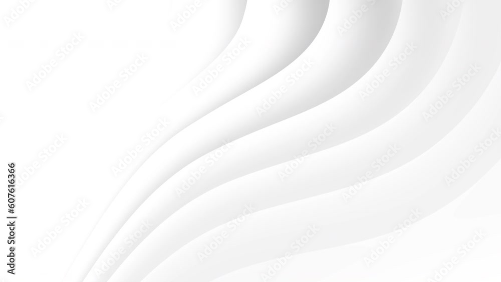 White grey curve waves abstract 3d motion background. Seamless looping animation
