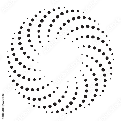 Dotted spiral vortex design element, vector illustration.