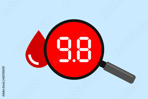 Blood drop with high sugar level, glucose monitoring, diabetes concept