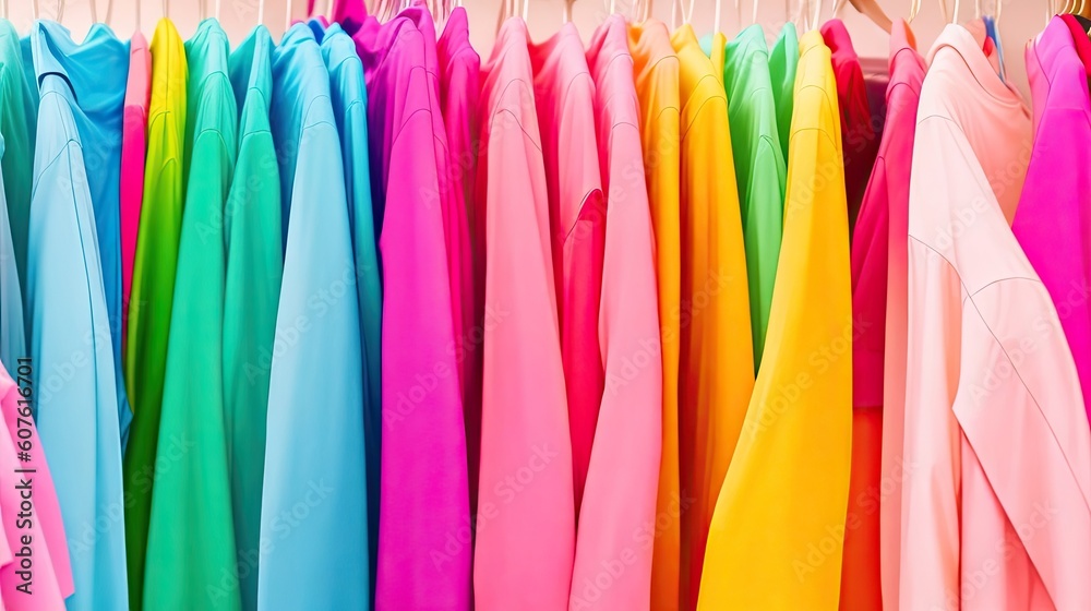 Colorful clothes on a rack with one that says'rainbow. Generative AI